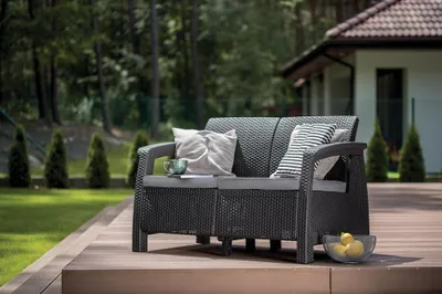 Obrázek produktu pro Zahradní pohovka Corfu Love Seat - 128 x 70 x 79cm - grafit / šedá