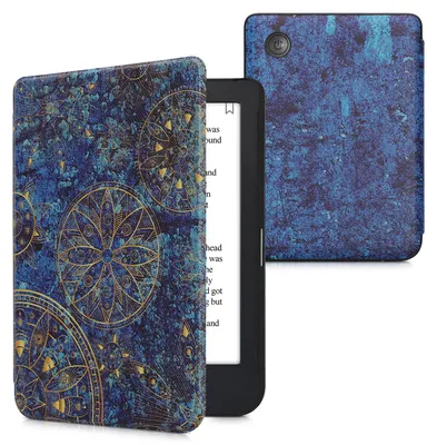 Produktbild von kwmobile Schutzhülle für Kobo Clara 2E / Tolino Shine 4 Hülle - eReader Flip Case mit Auto Sleep Funktion - Mandala mit Gelb Dunkelblau