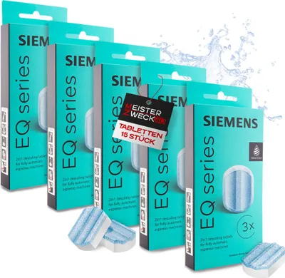 Produktbild von MEISTERZWECK4U - Siemens TZ80002 Entkalkungstabletten 15 Stück - für alle EQ & supresso Kaffeevollautomaten - Reinigung, Entkalkung von Kaffeemaschinen - entfernt Kalkablagerungen, Korrosionsschutz