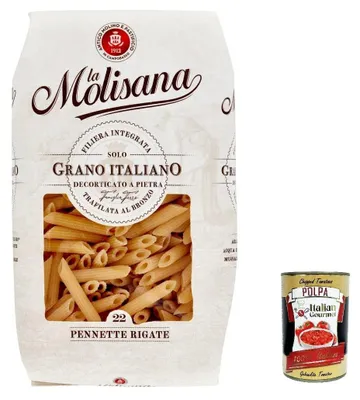 Produktbild von 5x La Molisana Pennette Rigate N. 22 Pasta Lenta Lavorazione Teigwaren aus Hartweizengrieß Bronze-Zeichnung 500g + Italian Gourmet Polpa 400g