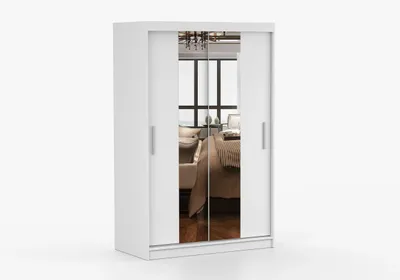 Produktbild von Schwebetürenschrank Kleiderschrank Schrank 120 cm Weiß mit Spiegel, 2-türig, Schlafzimmer IMOI X