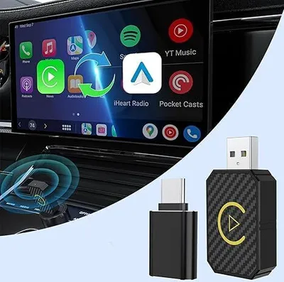 Produktbild von Mini Android Auto & Wireless CarPlay Adapter, verwandelt kabelgebundenes CarPlay in kabellos, kompatibel mit iOS 12+ / Android 11+, ohne Verzögerung.