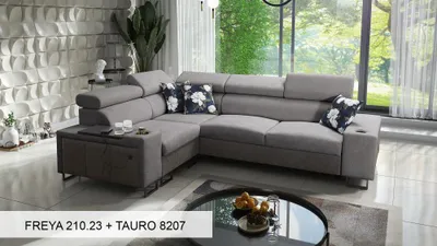 Produktbild von Ecksofa L-Form Eckcouch MELODIE II mit Schlaffunktion GRAU FREYA 210.23 + TAURO 8207