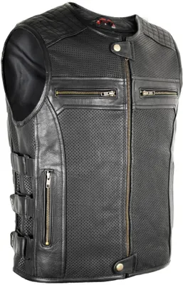 Produktbild von Motorrad Lederweste Mit Reißverschluss Und Verstellbaren Klettverschlüssen, 5XL