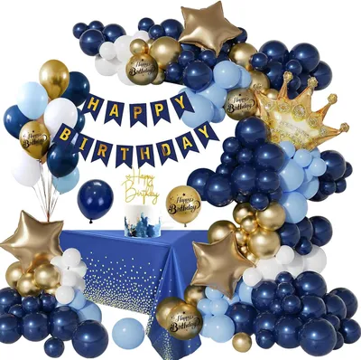 Productafbeelding van Marineblauw goud - Verjaardagsdecoratie - Happy Birthday-slinger - Ballondecoratie - Verjaardagsballonnen