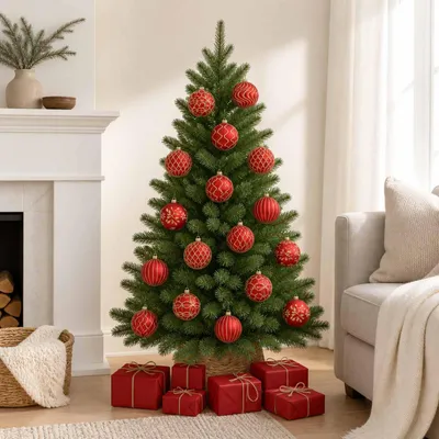 Image de Ensemble de boules de Noël XL 18 pc Rouge et Or Diam. 8 cm