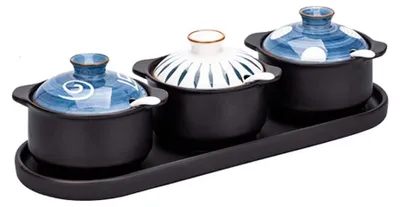 Produktbild von Set mit 3 Keramiktöpfchen für Gewürze mit Deckel