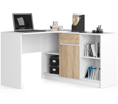 Produktbild von Eckschreibtisch – Eck Computertisch – Bürotisch – 120 cm – Weiß / Sonoma Eiche – Schreibtisch mit Kommode funktionale Lösung für effizientes Arbeiten
