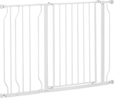 Image de Barrière de sécurité pour chiens, taille réglable, matériau durable, fixation sûre, blanc, 115x3.8x76 cm