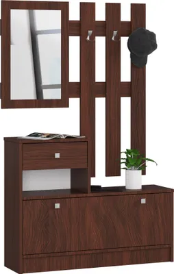 Produktbild von Garderobe – Flurgarderobe – Garderobenmöbel mit Spiegel – 90 cm – Dunkelbraun – Praktische Lösung mit Spiegel und Schuhschrank