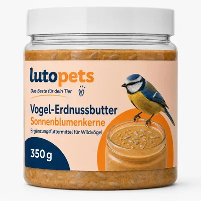 Immagine prodotto di Lutopets: crema di arachidi per uccelli con semi di girasole | Ideale per gli uccelli del giardino | 350 g, Immagine generata dall'IA