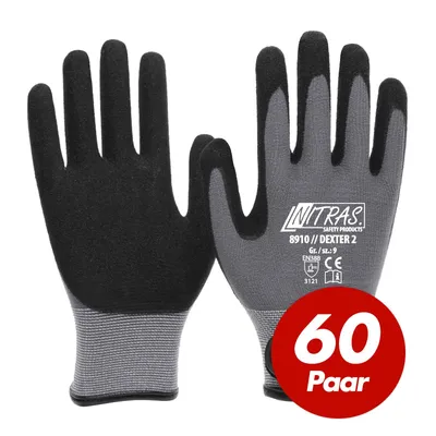 Produktbild von NITRAS 8910 Dexter 2 Mechanikerhandschuhe Werkstatthandschuhe Handschuhe mit Klettverschluss - 60 Paar Größe:11