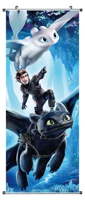 Obrázek produktu pro Snadné krocení draků I Kakemono z látky I 100x40cm I Motiv: Toothless & dayhade
