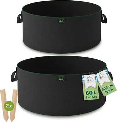 Produktbild von TTL GARDEN 2x 60L Hochbeet Pflanzsack – Filz & Vliesstoff Pflanzsack Set rund Ø 50x30,5cm