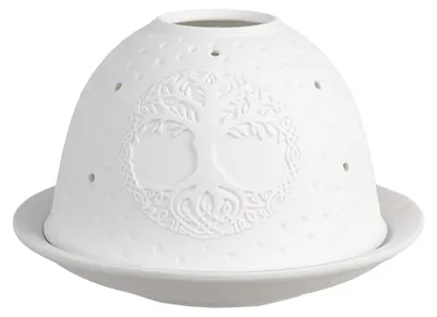 Image de Clayre & Eef Bougeoir Ø 12x8 cm Blanc Porcelaine Arbre de vie