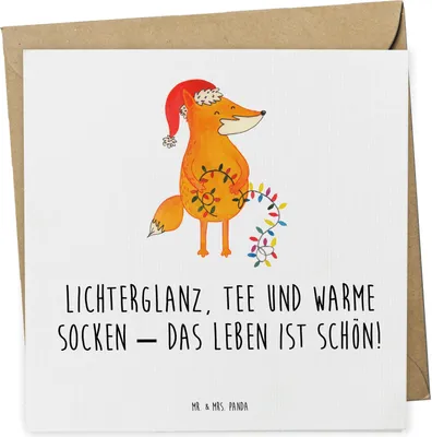 Produktbild von Mr. & Mrs. Panda Klappkarte Fuchs Weihnachten - Weiß - Geschenk, Grußkarte, doppelkarte, anlasskarte, Glückwunschkarte, Nikolaus, faltkarte, Heiligabend, Weihnachtsmann