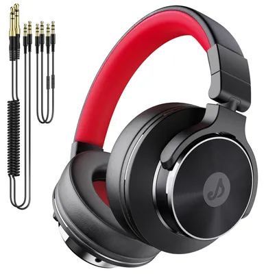 Produktbild von Over Ear Kopfhörer mit Kabel 50mm Treiber DJ Kopfhörer Professionell Studio Kopfhörer Klinke Share-Port DJ Headphones für Studio Podcast Monitoring PC Rot