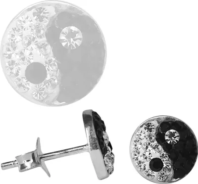 Produktbild von Silber Ohrstecker Yin Yang Glitzer Kristalle
