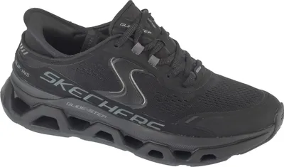 A black Skechers sneaker is shown from the side against a white background.