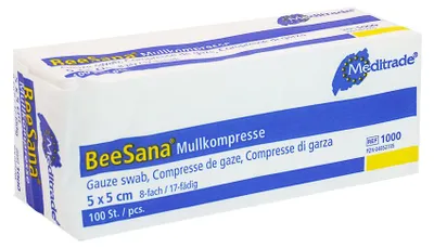 Produktbild von Meditrade BeeSana Mullkompresse unsteril, 8-fach, 5 x 5 cm