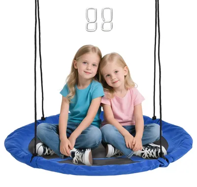 Obrázek produktu pro Kruhová houpačka do zahrady – talířová houpačka – Ø 110 cm – nosnost do 100 kg – nastavitelné lana – pro děti od 14 let – modrá