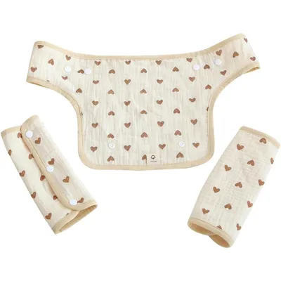 Produktbild von 3er Set Baby-Trage-Lätzchen, 100% Baumwolle, doppelseitig, verstellbare Druckknöpfe, Herz-Motiv, für alle Tragearten, weich & saugfähig