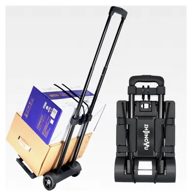 Produktbild von Klappbare Sackkarre, 35 kg Transportkarre mit Teleskopstange und 2 Expanderseilen - Leichtgängige Räder (schwarz)
