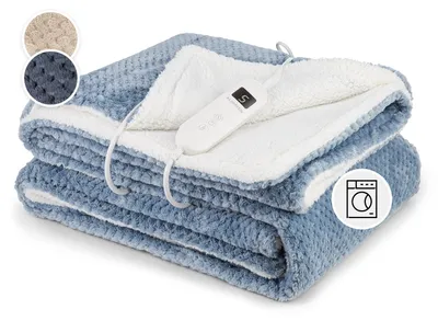 Produktbild von Klarstein XL Elektrische Kuscheldecke, Heizdecke mit Abschaltautomatik, 180x130 cm Elektrische Wärmedecke Maschinenwaschbar, Doppelseitige Heizdecke für Bett & Sofa, Wärme Decke mit 9 Heizstufen