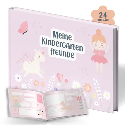Produktbild von Amari ® Mein Kindergarten Freundebuch (Feen) – Erinnerungsbuch mit bunten Seiten zum Ausfüllen – Freundebuch für Kinder – Geschenk Kindergarten