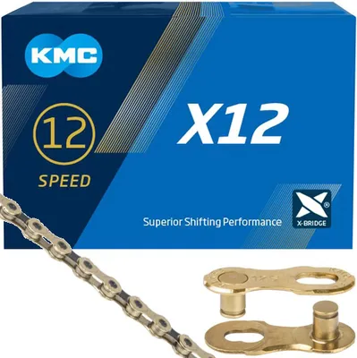 Produktbild von KMC Kette X12 Ti-N Gold/Black 1/2\" x 11/128\" 126 Glieder 12-fach.