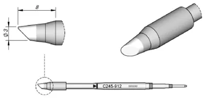 Obrázok produktu pre JBC C245912 Lötspitze Rundform abgeschrägt Spitzen-Groesse 3.0 mm Inhalt 1 St.