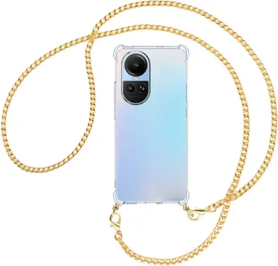 Produktbild von Handykette Backcover-Schutzhülle mit Band (Metall goldfarben) für Oppo Reno10 5G, Reno10 Pro 5G (6.7'') - goldfarbene Kette