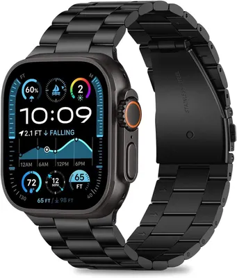 Produktbild von Stravo Titan-Gliederarmband für Apple Watch, Metallarmband, passend für 49/46/45/44 mm (Ultra 1/2/3, Serie 4–11, SE 1/2/3), Schwarz