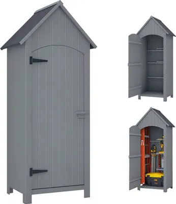 Image de Armoire de jardin en bois Abri de jardin Armoire š€ outils Cabane en bois Toit bitumšŠ Gris 77,5 x 54,2 x 179,5 cm