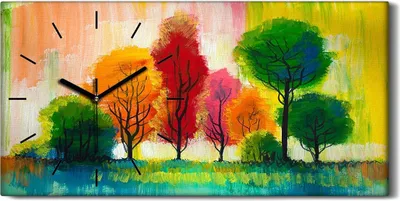 Produktbild von Wohnzimmer-Bild Leinwand Uhr Kunstdruck 60x30 Bäume malen künstlerischen Kunst - schwarze Hände
