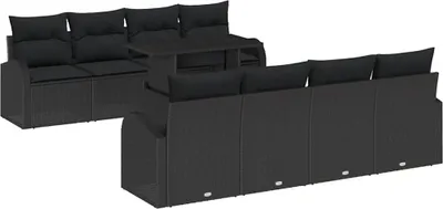Image de vidaXL Ensemble de canapé de jardin avec coussins avec coussins 9 pcs noir Poly rotin
