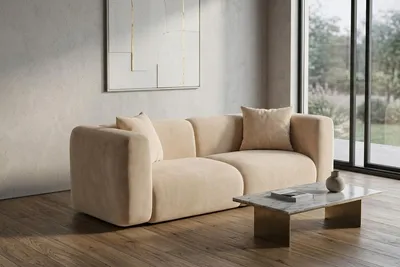 Zdjęcie produktu dla Sofa dwuosobowa, tkanina Velvet Bluvel, Kremowy, GRETA