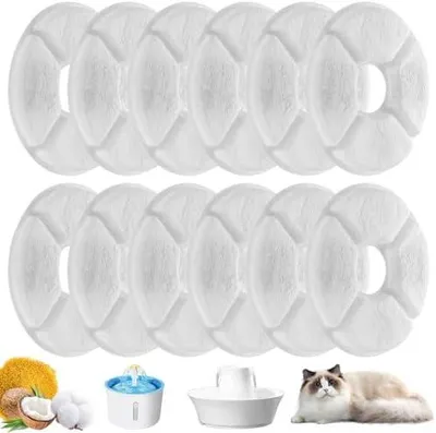 Produktbild von 12 StückFilter für Katzenbrunnen, Ersatzfilter Katzenbrunnen Filter Runde Katze Wasser Brunnen Filters, Trinkbrunnen Filter für Katzen und Hunde 2-2,5 L, Wasserbrunnen Zubehör