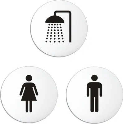 Produktbild von Türschilder WC-Damen WC-Herren Dusche 3er Set UV-beständig kratzfest bedruckt Ø 100 mm selbstklebend