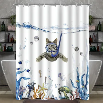 Produktbild von Duschvorhang Katzenschwimme 200x200cm Wasserabweisend Antischimmel Polyester Textil 12 Ösen Badevorhang 1er Pack