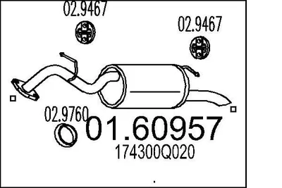 Produktbild von MTS 01.60957 Endschalldämpfer für TOYOTA Yaris Schrägheck (P9) Auspuff