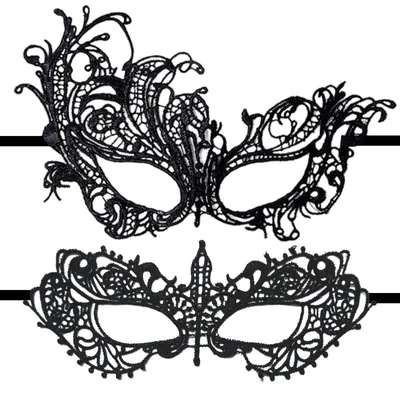 2 schwarze Spitzenmasken, sexy Damenmasken, Karnevalsmasken