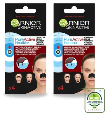 Produktbild von 2 x Garnier Pure Active Anti-Mitesser-Strips - Aktivkohle - Nase, Stirn & Kinn - Großpackung - 2 Stücke