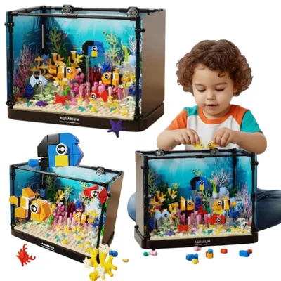 Image de Kit de construction d'aquarium LED avec des figurines marines articulées – 570 pièces, un ensemble de construction créatif pour la décoration et le plaisir de jouer