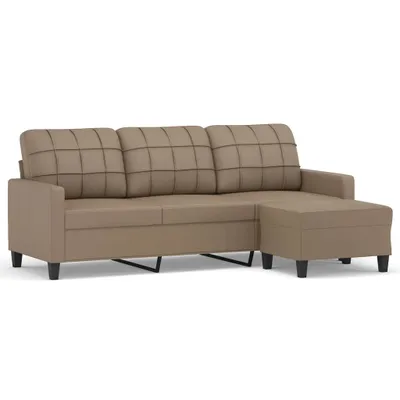 Produktbild von vidaXL 3-Sitzer-Sofa mit Hocker Cappuccino-Braun 180 cm Kunstleder