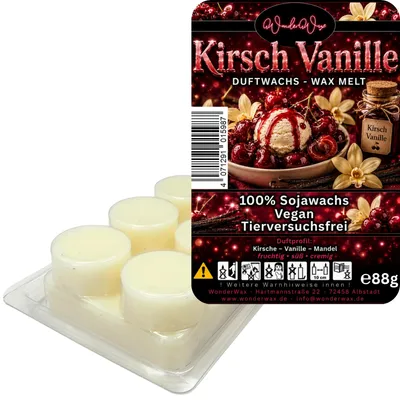 Produktbild von WonderWax Duftwachs Wax Melts für Duftlampe, 6 Kreise Duftmelt Wachsmelt Sojawachs Duftwachs Würfel für Raumdüfte, Wachs Duftöl Winter Indoor Schmelzen für Aromalampe Kirsch Vanille