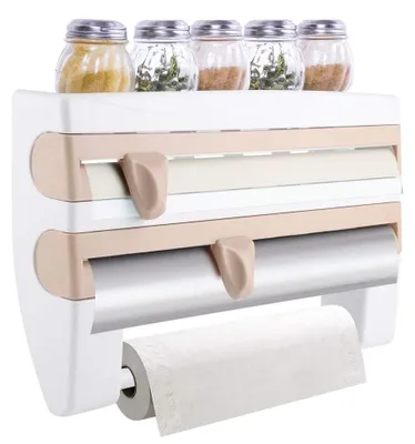 Immagine prodotto di Omgoods - Porta carta igienica da parete a 3 rotoli con lame di taglio, ideale per la cucina