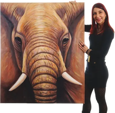 Obrázek produktu pro Olejomalba zblízka Slon, 100% ručně malovaná nástěnná malba XL, 120x100cm
