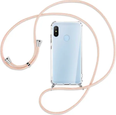 Produktbild von Handykette Backcover-Schutzhülle mit Band (Metall silberfarben) für Xiaomi Mi A2 Lite - rose peach