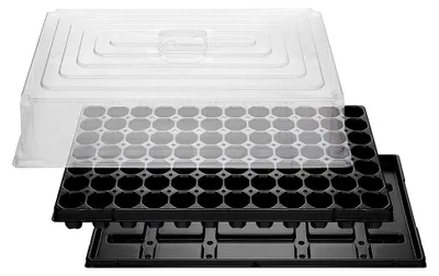 Produktbild von Anzuchtset | 3 Sets: Anzuchtplatte mit 84 Töpfen, Untersetzer, Haube 12mm |  Germany | stabil und lichtbeständig Schwarz